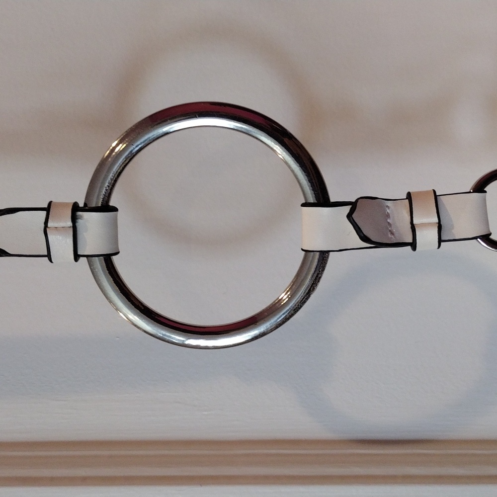 Zara white faux leather cross body purse. white with black and silver detail. VG - Picture 3 of 8